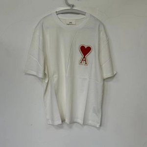 AMI red embroidered white short-sleeved T-shirt